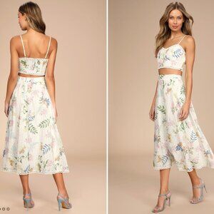 White Floral Embroidered Two-Piece Midi Dress
